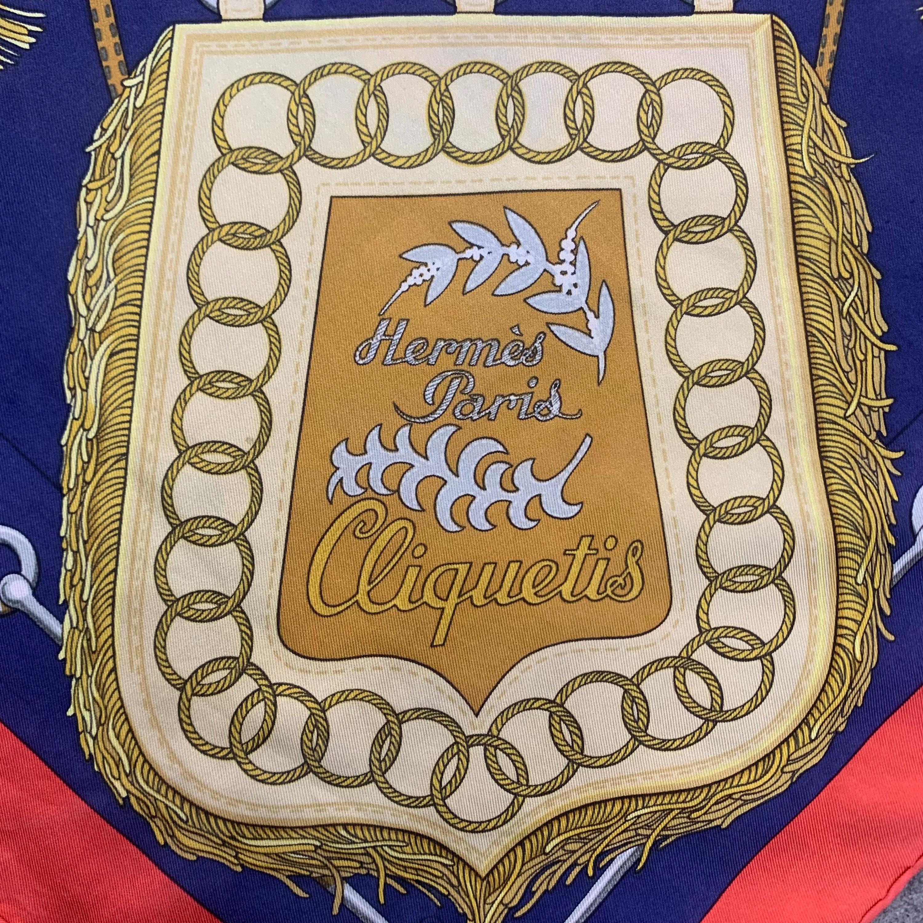 Vintage 80s Hermes Silk Scarf Cliquetis Red Blue Colour, Authentic