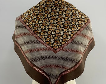 Vintage Emanuel Ungaro Silk Scarf Brown Floral Scarf Women Accessories Classic Silk Bandana Carre Foulards Shawl Wrap Scarves Neckerchief