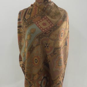 Vintage Etro Scarf Wool Silk Brown Paisley Retro Scarves Square Foulards Unisex Accessories Neck Scarf Top Shawl Wrap Cover Up Large Scarf