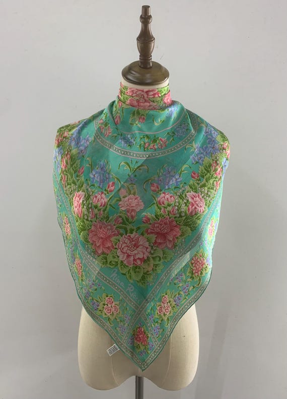 Vintage Nina Ricci Silk Scarf Floral Design Retro Scarves Women