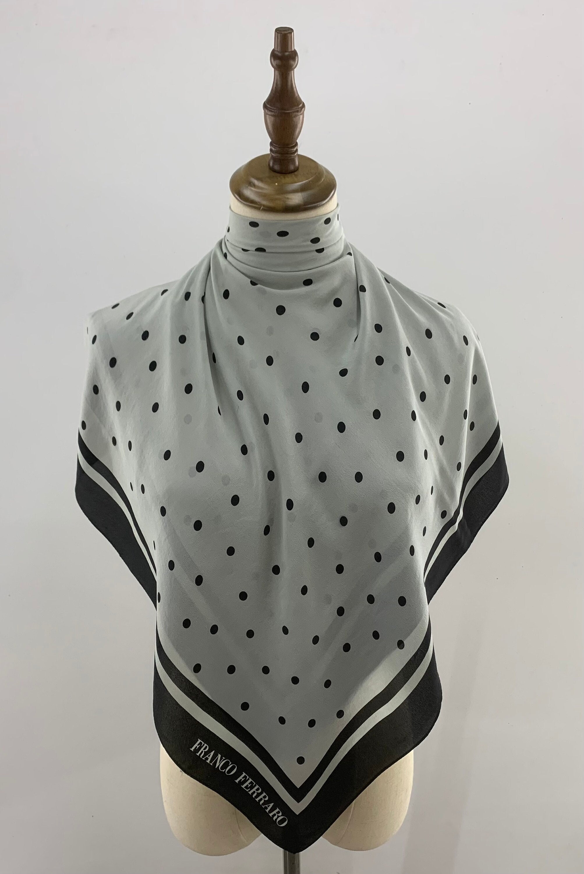 FRANCO FERRARO フランコフェラーロ カシミヤシルクフストール Authentic Franco Ferraro Silk Scarf Vintage Scarf Polkadot Classic