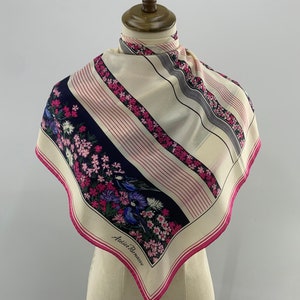 Vintage Atelier Parnasse Silk Scarf, Silk Neck Scarf, Vintage 90s Accessories Silk, Floral Scarf Stripe Scarves, Square Scarf Foulards