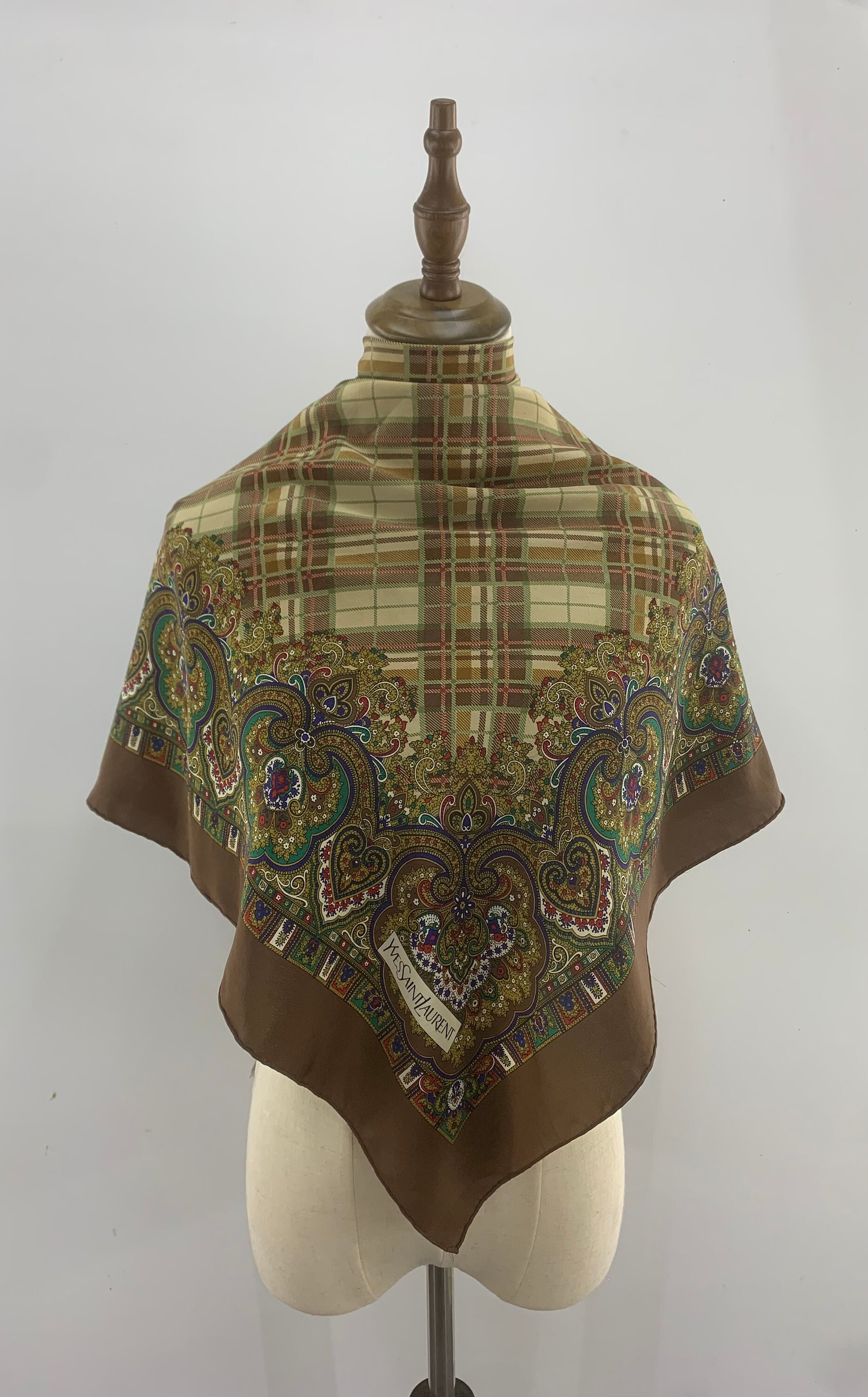 Vintage Yves Saint Laurent Silk Scarf Paisley Shawl Women