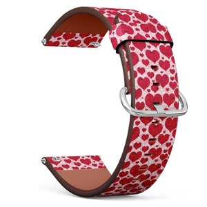 Vegan Leather Watch Strap 18mm 20mm 22mm 23mm ( Valentine Red Hearts Icons On Print) Watch Band Bracelet Strap with Quick Release Pins