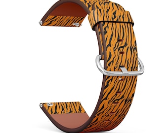 Vegan Leather Watch Strap 18mm 20mm 22mm 23mm ( Stripe Animals Jungle Tiger Fur Print ) Watch Band Bracelet Strap with Quick Release Pins
