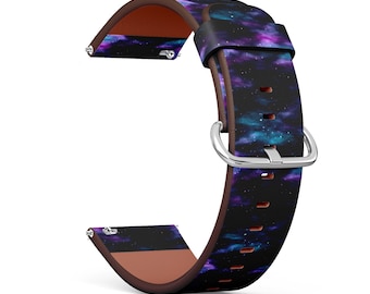 Vegan Leather Watch Strap 18mm 20mm 22mm 23mm ( Dark Space Nebula Stars on Print ) Watch Band Bracelet Strap with Quick Release Pins
