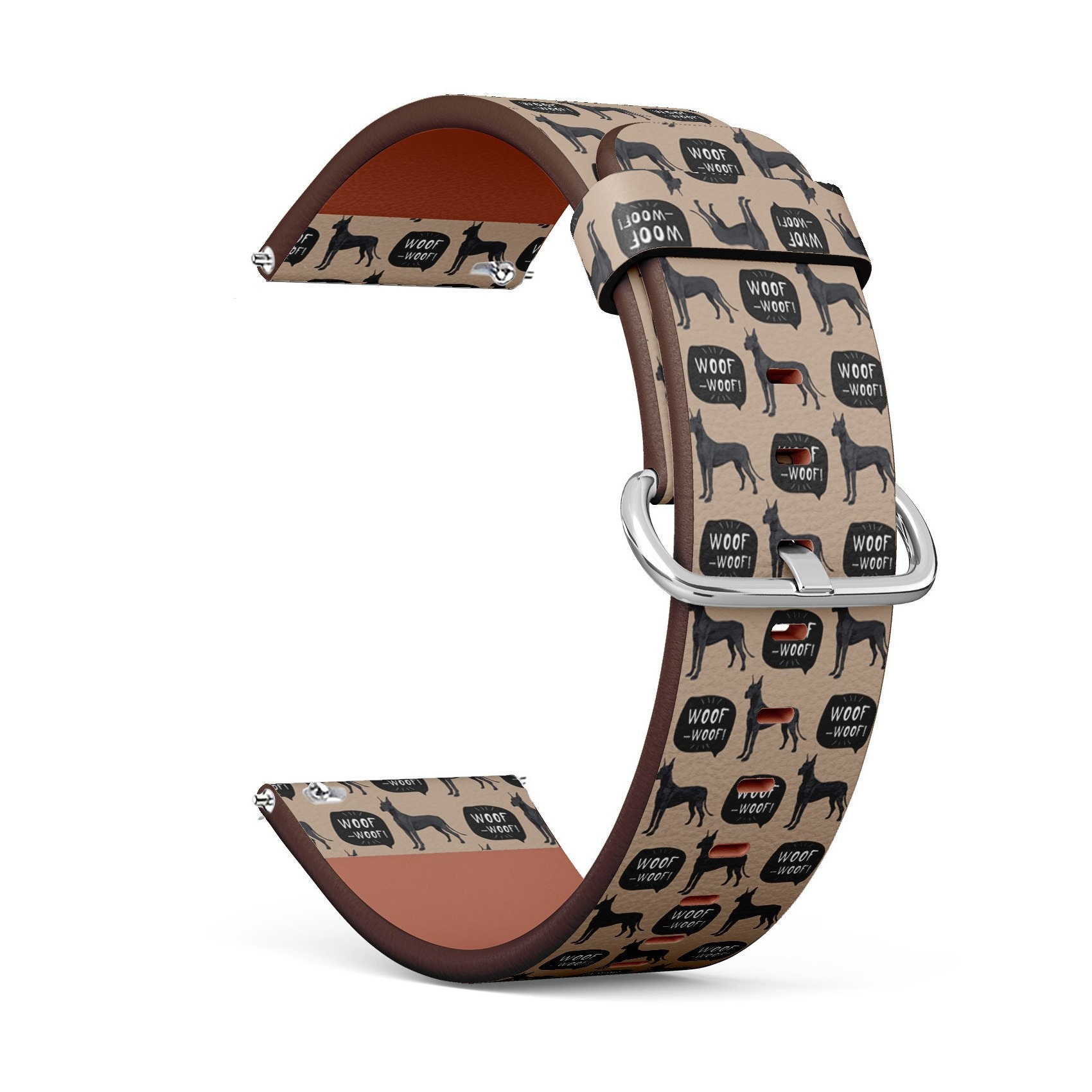 Vegan Leather Watch Strap 18mm 20mm 22mm 23mm ( Cute Great Dane Dog Print Pattern ) Watch Band Bracelet Strap with Quick Release Pins