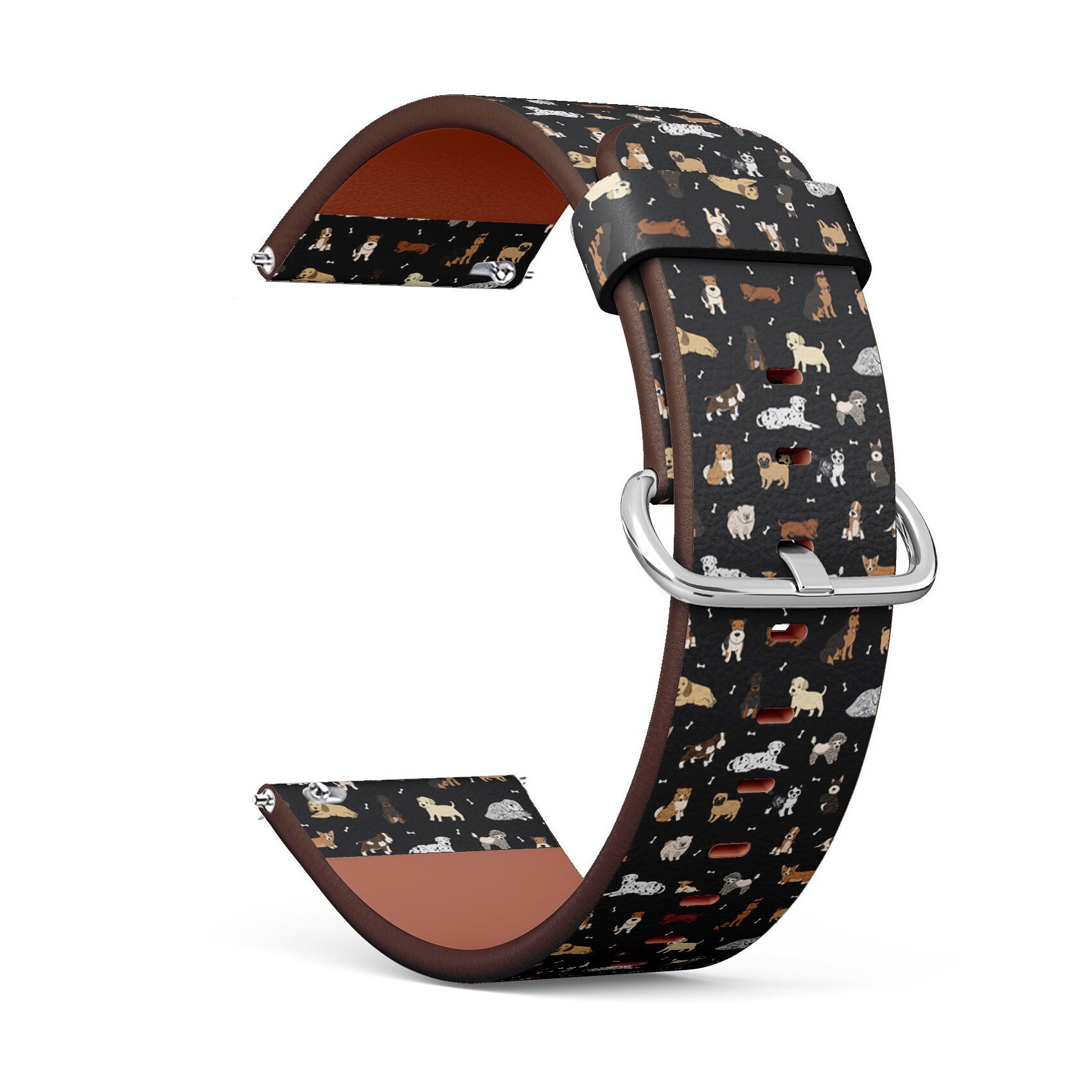 Vegan Leather Watch Strap 18mm 20mm 22mm 23mm ( Cute Doodle Puppy Dog Print ) Watch Band Bracelet Strap with Quick Release Pins