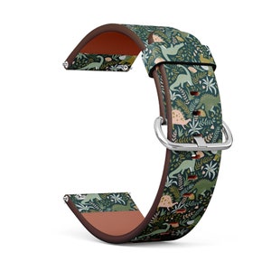 Vegan Leather Watch Strap 18mm 20mm 22mm 23mm ( Dinosaurs On Print ) Watch Band Bracelet Strap with Quick Release Pins