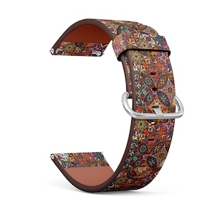 Vegan Leather Watch Strap 18mm 20mm 22mm 23mm ( Decorative Mandalas Vintage On Print) Watch Band Bracelet Strap with Quick Release Pins