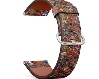 Vegan Leather Watch Strap 18mm 20mm 22mm 23mm ( Decorative Mandalas Vintage On Print) Watch Band Bracelet Strap with Quick Release Pins