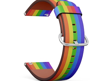 Vegan Leather Watch Strap 18mm 20mm 22mm 23mm ( Knitted Rainbow Texture Canvas Print) Watch Band Bracelet Strap with Quick Release Pins