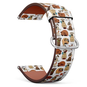 Vegan Leather Watch Strap 18mm 20mm 22mm 23mm ( Cute Dog Cartoon Icon On Print ) Watch Band Bracelet Strap with Quick Release Pins