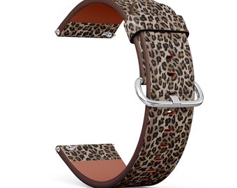 Vegan Leather Watch Strap 18mm 20mm 22mm 23mm ( Leopard Design Pattern Print ) Watch Band Bracelet Strap with Quick Release Pins
