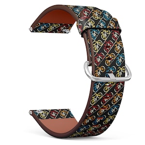 Vegan lederen horlogeband 18mm 20mm 22mm 23mm (kleurrijke fiets verkeer patroon op print) horlogeband armband riem met quick release pins