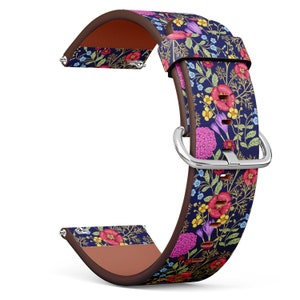Vegan Leather Watch Strap 18mm 20mm 22mm 23mm ( Colorful Flowers On Print ) Watch Band Bracelet Strap with Quick Release Pins