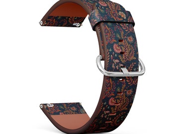 Vegan Leather Watch Strap 18mm 20mm 22mm 23mm ( Colorful Blue Denim Floral On Print ) Watch Band Bracelet Strap with Quick Release Pins