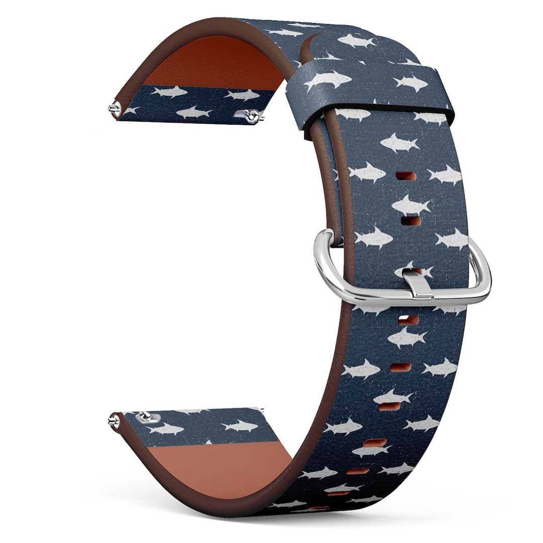 Fish Watch Strap Vegan Leather Watch Strap 18mm 20mm 22mm 23mm ( Sharks Nautical Theme ...