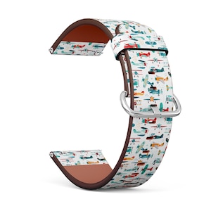 Vegan Leather Watch Strap 18mm 20mm 22mm 23mm ( Mix Airplanes Pattern On Print) Watch Band Bracelet Strap with Quick Release Pins