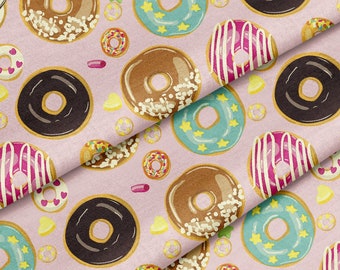 Fabric by the Yard ( Yummy Glazed Donuts Bakery Icons ) for sewing, crafting, upholstery and D.I.Y projects.