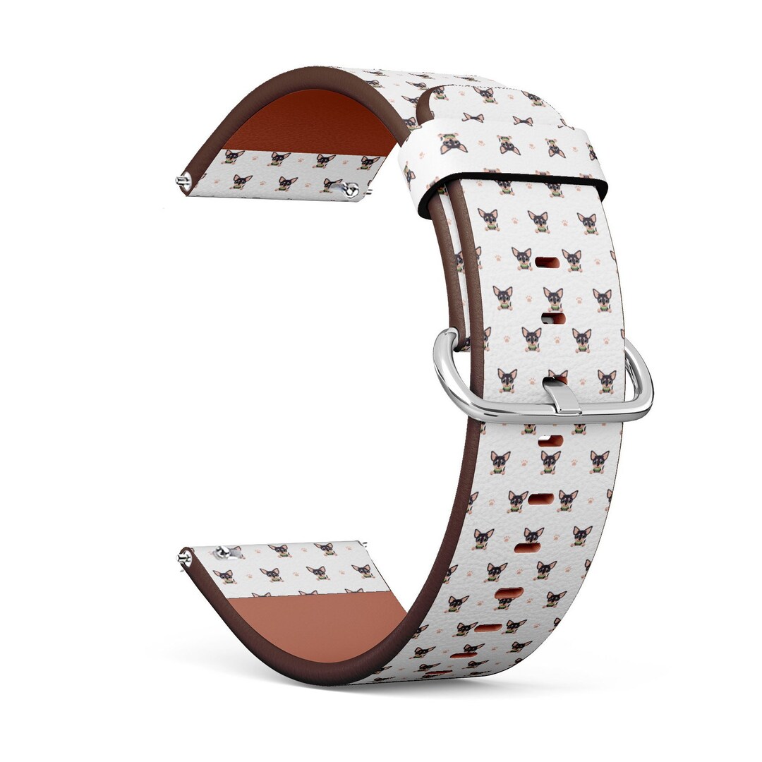 Vegan Leather Watch Strap 18mm 20mm 22mm 23mm Cute Chihuahua Dog on