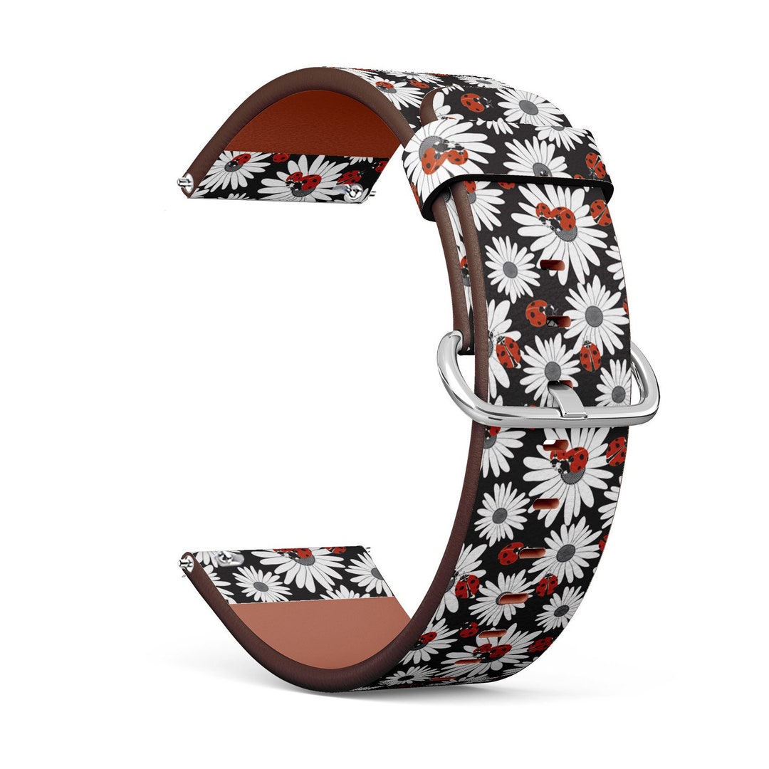 Vegan Leather Watch Strap 18mm 20mm 22mm 23mm Flowers Chamomile