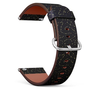 Vegan Leather Watch Strap 18mm 20mm 22mm 23mm ( Beautiful Constellations Stars On Print ) Watch Band Bracelet Strap with Quick Release Pins