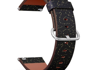 Vegan Leather Watch Strap 18mm 20mm 22mm 23mm ( Beautiful Constellations Stars On Print ) Watch Band Bracelet Strap with Quick Release Pins