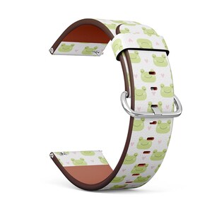 Vegan Leather Watch Strap 18mm 20mm 22mm 23mm ( Cute Little Frog Illustration On Print ) Watch Band Bracelet Strap with Quick Release Pins