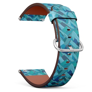 Vegan Leather Watch Strap 18mm 20mm 22mm 23mm ( Mountains Landscape On Print ) Watch Band Bracelet Strap with Quick Release Pins