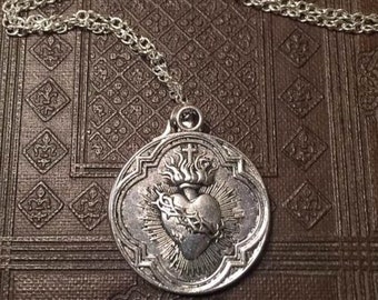 Sacred Heart Pendant on Sterling Silver Necklace