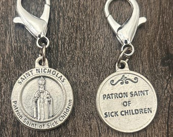Saint Nicholas Patron Saint of Sick Children Silver Coin Key Chain Clip