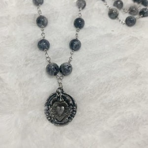 Labradorite Antique Silver Immaculate Heart of 7 Sorrows Necklace