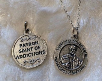 Saint Maximilian Kolbe on Sterling Necklace Saint of Addictions