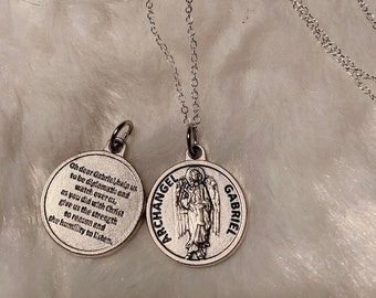 Gold Plate Heavy Curb Chain Patron Saint Messengers 1 x 3/4 Gabriel the Archangel Pendant 14kt Gold Filled St Gold Plate Heavy Curb Chain Patron Saint Messengers 1 x 3/4 Gabriel the Archangel Pendant 14kt Gold Filled St
