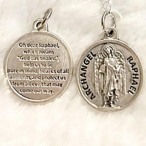 Archangel Raphael Pendant on 18 inch sterling silver necklace