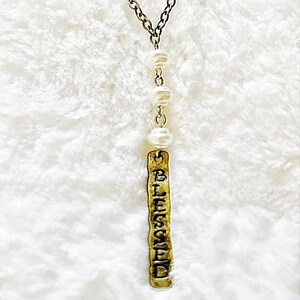 Bronze And Pearl Blessed Bar Necklace