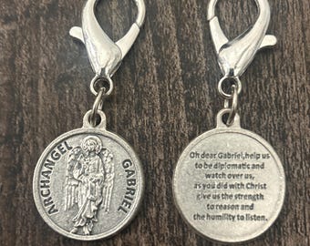 Archangel Gabriel Double Sided Silver Coin Key Chain Clip