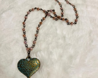 Patina Vintage Gypsy Heart Gray Purple Swarovski Necklace