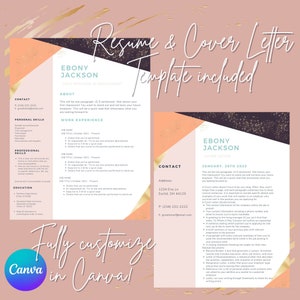 Resume Template and Cover Letter  Template for Canva | DIY Printable | Modern Resume | Professional and Creative Design