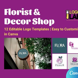 Floral Branding Logo Kit | 12 Customisable Canva Logo Templates for Small Businesses | Editable Flower Shop Logos