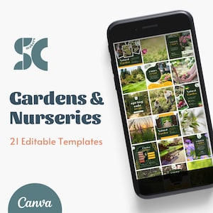 Plantillas de Canva para redes sociales para jardines/centros de jardinería, publicaciones de Instagram, plantillas de Canva editables para plantas/viveros.