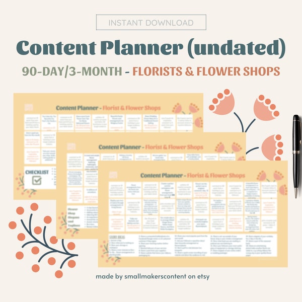 Social Media Content Planner for Florists and Flower Shops | Instagram Content Ideas for Flower Shops |Social Media Content Planner