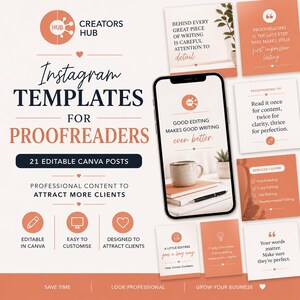 Plantillas de Instagram para correctores / Kit de redes sociales de Canva para editores y autónomos / 21 publicaciones editables / Kit de contenido