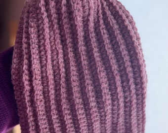 Crochet Wool Beanie- Pink | hand crocheted winter hat | handmade hat | gift for winter