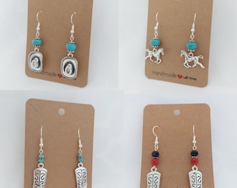 Cowgirl Earrings, Horse, Boot, Hat, Rodeo Jewelry