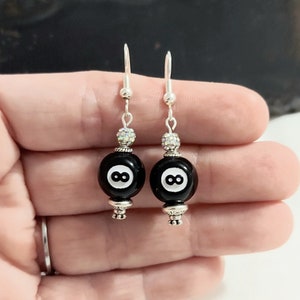 8 Ball earrings, billiard jewelry, pool player jewelry, gift for wife, gift for daughter, gift for mom, her birthday, anniversary gift