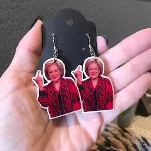 Betty white earrings | Betty white gangsta | golden girls | stay golden | flip the bird | Betty