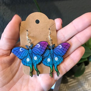 Lunar moth earrings | rainbow moth | pastel moth | moth earrings | witchy earrings