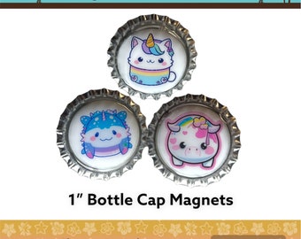 Kawaii Cute Squishmallows Squishmallow 1” Bottle Cap Magnets. Set of (3) Refrigerator and Office. Great for Small Gifts and Party Favors